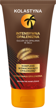 Kolastyna olejek do opalania w żelu, brązowa tubka z palmą, intensywna opalenizna, nawilżenie, front.