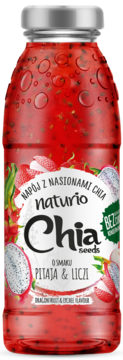 NATURIO Chia Seeds ,napój z nasionami chia, o smaku smoczego owocu i liczi,przód