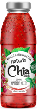 NATURIO Chia Seeds ,napój z nasionami chia, o smaku maliny i mięty,przód