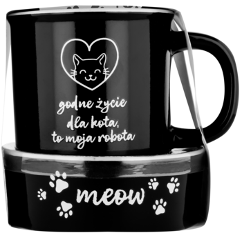 ELOY ,zestaw dla miłośnika kotów, kubek 350ml i miska dla kota,przód