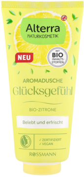 Alterra Aromadusche Glücksgefü÷hl Bio-Zitrone w żółtej tubce. Wegański żelu pod prysznic, odświeżający.