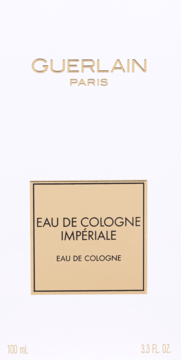 Białe opakowanie Guerlain Eau de Cologne Impériale 100ml, widok z przodu, złote napisy i ramka.