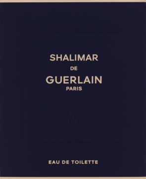 Guerlain Shalimar Eau de Toilette, front ciemnoniebieskiego opakowania ze złotymi napisami. Damski, orientalny zapach.