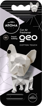 AROMA CAR geo odświeżacz do auta, biały geometryczny buldog francuski. Zapach Cotton Touch, w opakowaniu.
