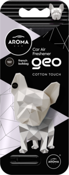 AROMA CAR geo odświeżacz do auta, biały geometryczny buldog francuski. Zapach Cotton Touch, w opakowaniu.