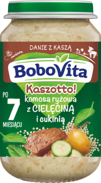 BOBOVITA Kaszotto! ,komosa ryżowa z cielęciną i cukinią, po 7. m-cu,przód