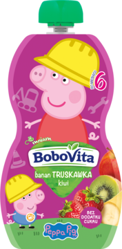 BOBOVITA Peppa Pig ,mus w tubce, banan, truskawka, kiwi, 6m+,przód