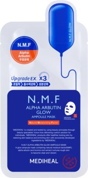 MEDIHEAL N.M.F Alpha Arbutin Glow,maska w płachcie, rozświetlająca,przód