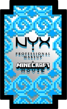 NYX Professional Makeup x Minecraft Movie lusterko kompaktowe, srebrne z niebieskimi pikselowymi wzorami, widok z przodu.