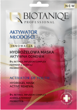 BIOTANIQE Professional ,maska w płachcie z retinolem, hydrożelowa, Aktywator Młodości,przód