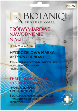 BIOTANIQE Professional ,maska w płachcie, nawilżająca, hydrożelowa, Trójwymiarowe Nawodnienie N.M.F.,przód