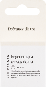 Regenerująca maska do ust na noc Your Kaya, białe opakowanie z napisem "Dobranoc dla ust".