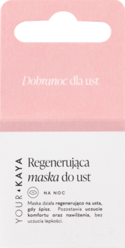 YOUR KAYA Regenerująca maska do ust Raspberry Dream na noc, różowo-białe opakowanie z napisem 'Dobranoc'.