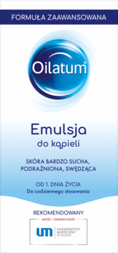 OILATUM ,emulsja do kąpieli, formuła zaawansowana, skóra bardzo sucha, podrażniona, swędząca, od 1. dnia życia,przód
