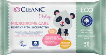 CLEANIC Baby Microbiome Care,chusteczki nawilżane dla niemowląt i dzieci, z proteinami ryżu,przód