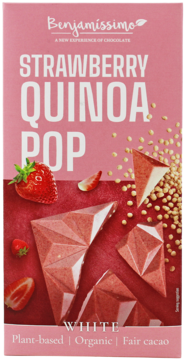 BENJAMISSIMO ,czekolada kakaowa z truskawką i ekspandowaną quinoa, bezglutenowa, Bio,przód