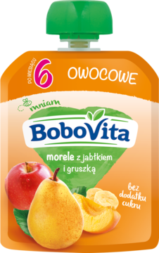 BOBOVITA ,deserek w tubce, Morele z jabłkiem i gruszką, 6m+,przód
