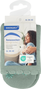 IDEENWELT Relaxsocken lounge socks, miętowe skarpety z ozdobną falbanką i aplikacjami kwiatków, rozmiar 39-42.