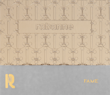 Paco Rabanne Fame zestaw dla kobiet, złoto-szare pudełko prezentowe z wzorem i napisami, widok z przodu.