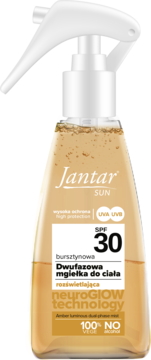 FARMONA JANTAR Sun ,mgiełka do ciała, przeciwsłoneczna, dwufazowa, bursztynowa, rozświetlająca, SPF 30,przód