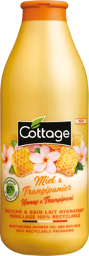 COTTAGE ,żel-mleczko pod prysznic, nawilżające, Miód i Kwiat Plumerii,przód