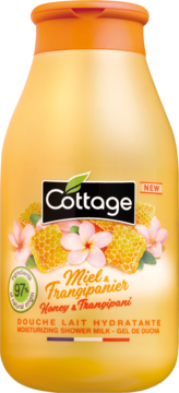 COTTAGE ,żel-mleczko pod prysznic, nawilżające, Miód i Kwiat Plumerii,przód