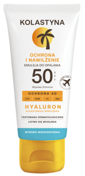 KOLASTYNA Hyaluron Ochrona i Nawilżenie,emulsja do opalania, SPF 50,przód