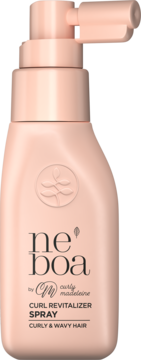 Różowy spray Neboa Curly Madeleine do rewitalizacji skrętu, dla włosów kręconych i falowanych, widok z przodu.