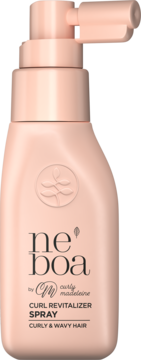 Różowy spray Neboa Curly Madeleine do rewitalizacji skrętu, dla włosów kręconych i falowanych, widok z przodu.