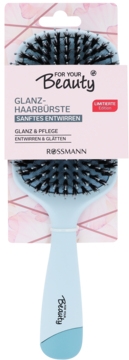 For Your Beauty Glanz-Haarbürste Rossmann, błękitna szczotka z naturalnym włosiem, do rozczesywania, w opakowaniu.