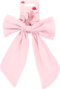 ELOY ,gumka do włosów, scrunchie z kokardą, różowa,przód