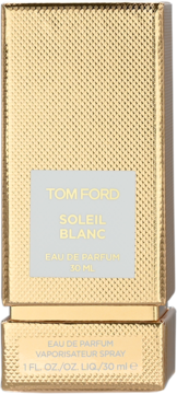 Tom Ford Soleil Blanc Eau de Parfum 30ml, złota butelka z teksturowanym wzorem i białą etykietą.