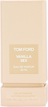 Tom Ford Vanilla Sex perfumy 30ml, beżowe pudełko, widok z przodu z lekko otwartą górą.