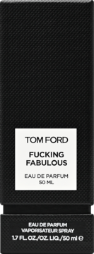 Czarny kartonik perfum Tom Ford Fucking Fabulous 50 ml, z białym napisem na etykiecie, widok z przodu.