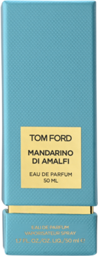 Opakowanie perfum Tom Ford Mandarino di Amalfi 50ml, cytrusowy zapach, turkusowe z detalami w kolorze złota.