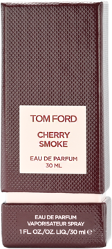 Tom Ford Cherry Smoke Eau de Parfum 30ml, eleganckie ciemnobrązowe opakowanie z teksturowanym wzorem, widok z przodu.