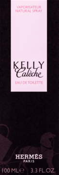 Damska woda toaletowa Hermès Kelly Caleche (100 ml), czarno-różowe pudełko z sylwetką powozu.