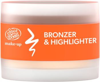 Kremowy bronzer i rozświetlacz Face Boom w białym słoiczku z pomarańczową etykietą, widok z przodu.