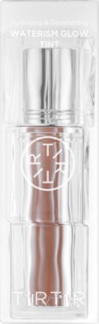TIRTIR Waterism Glow Tint, nawilżający tint do ust Fig Peach w przezroczystej butelce, widok z przodu.