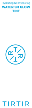 TIRTIR Waterism Glow Tint, białe tło, niebieski napis "Hydrating & Glowlasting WATERISM GLOW TINT" i logo.