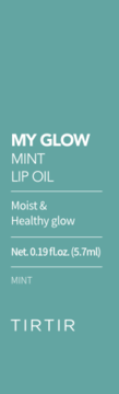TIRTIR My Glow Mint Lip Oil, etykieta na turkusowym tle, widoczny napis: Moist & Healthy glow, 5.7ml.