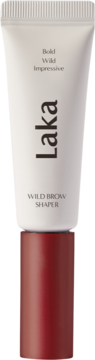 Laka Wild Brow Shaper, biała tubka żelu do brwi z brązowym spodem, widok z przodu na białym tle.