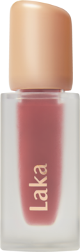 Błyszcząca pomadka Laka Fruity Glam Tint Humming w przezroczystej butelce z beżową nakrętką, widok z przodu.