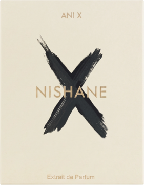 Nishane Ani X ekstrakt perfum unisex, kwadratowe pudełko w kremowym kolorze z czarnym znakiem X, widok z przodu.