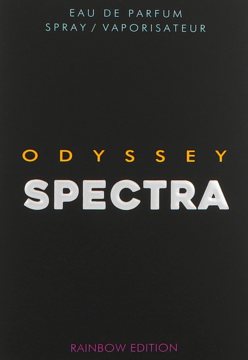Czarne opakowanie wody perfumowanej Armaf Odyssey Spectra. Napisy "ODYSSEY" i "SPECTRA" 3D, "RAINBOW EDITION".