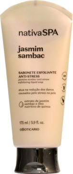 Nativa SPA Jasmim Sambac mydło peelingujące anti-stress, kremowa tubka 175ml, widok z przodu.