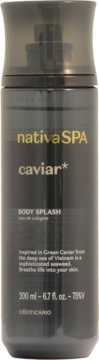 Nativa SPA Caviar Body Splash eau de cologne w ciemnej butelce z atomizerem i złotym napisem, widok z przodu.