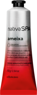 Nativa SPA Ameixa, nawilżający krem do rąk plum 75g w srebrno-czerwonej tubce, widok z przodu.