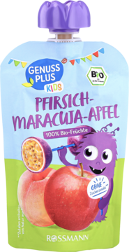 GENUSS PLUS Kids ,przecier owocowy Brzoskwinia, Jabłko i Marakuja, od 1. roku życia,przód