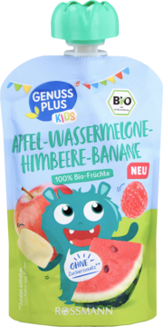 GENUSS PLUS Kids ,przecier owocowy Jabłko, Arbuz, Malina i Banan, od 1. roku życia,przód